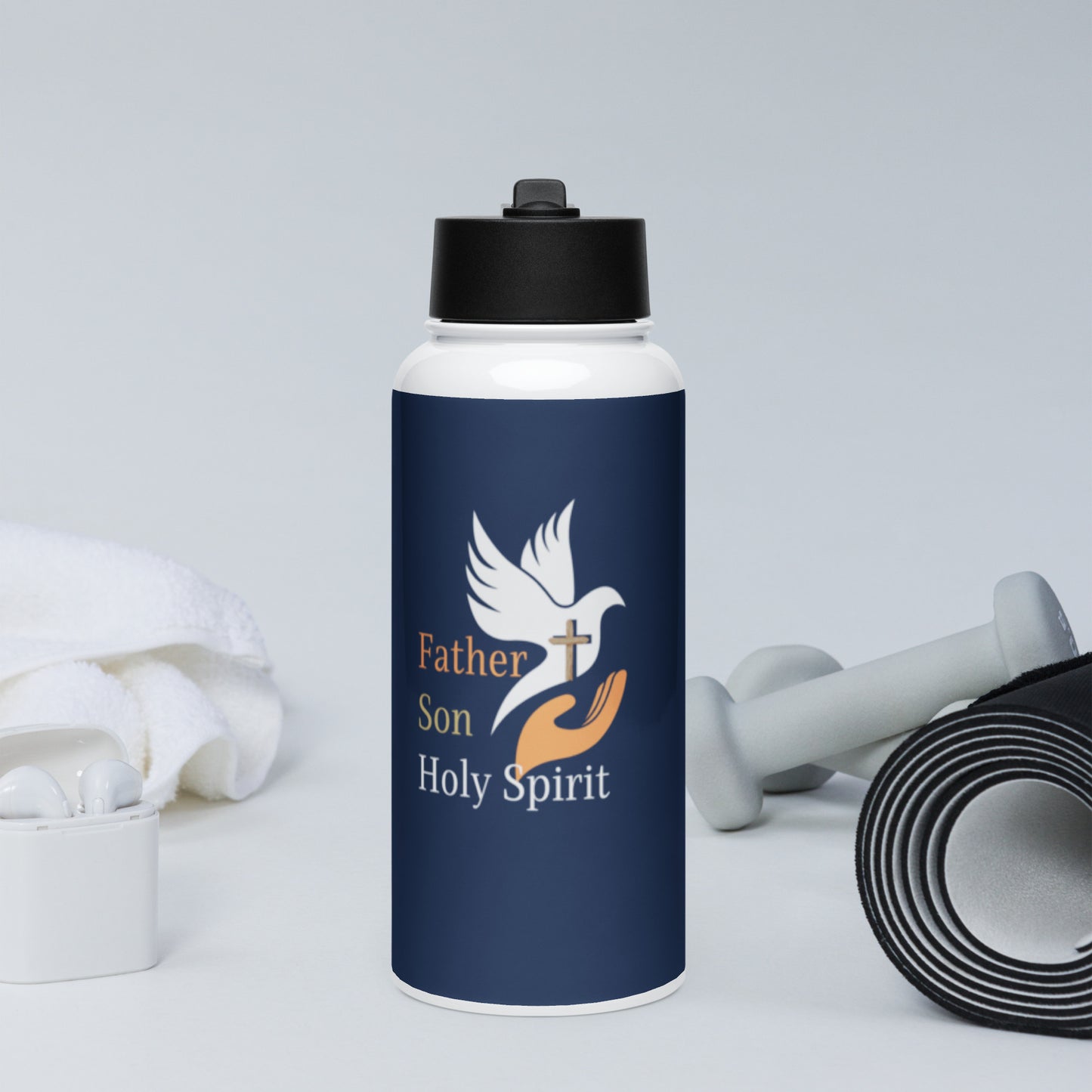 Stainless steel water bottle with a straw lid
