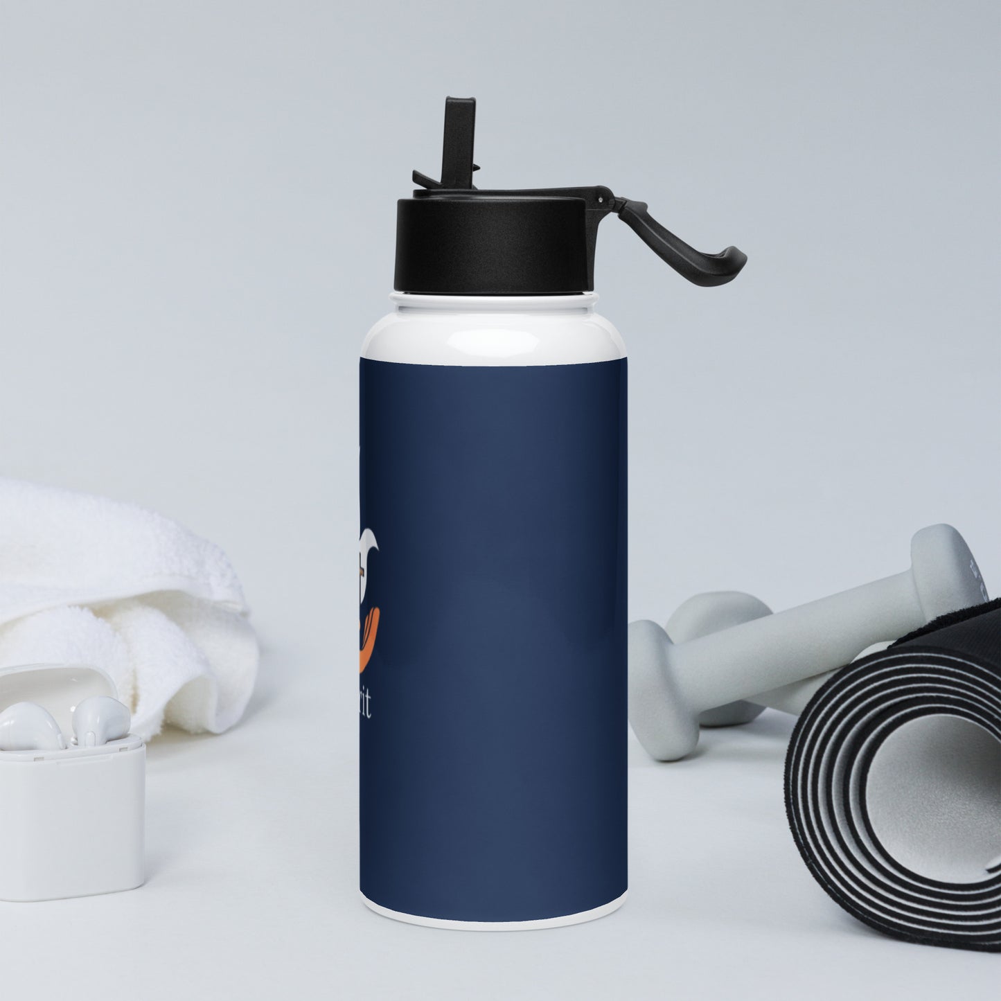 Stainless steel water bottle with a straw lid