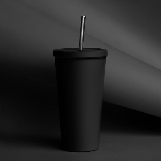 Insulated tumbler with a straw